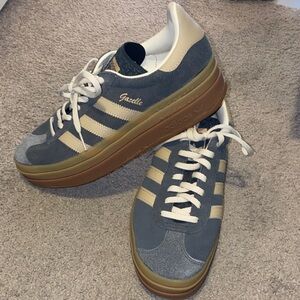 Adidas Gazelle Platform Sneakers in Gray and Tan